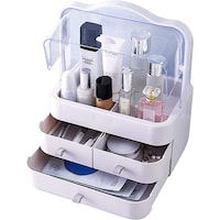 Picture of Large Acrylic Cosmetics Organizer Box Portable Handle - White