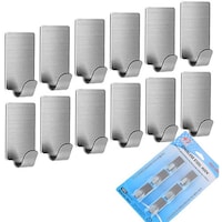 Picture of 3ctech Stainless Steel Self Adhesive Wall Hooks - Pack of 12pcs