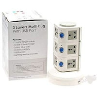 Picture of Multi Functional Vertical Socket with USB, 3 Layer - Grey