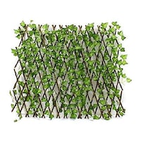 Picture of Expandable Wicker Fence with Faux Leaves, 120cm, Green & Brown