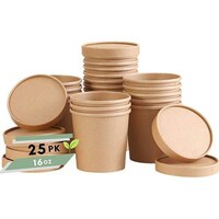 Picture of FUFU Disposable Food Containers with Lid, 473ml, Pack of 25, Brown
