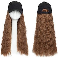 Picture of Sego Curly Hair Attached Black Baseball Cap - Light Brown