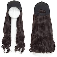 Picture of Sego Curly Hair Attached Black Baseball Cap - Dark Brown