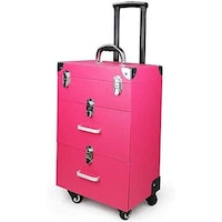 Picture of Alwud Professional Rolling Makeup Case with Mirror & Lock - Pink