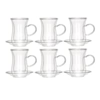 Picture of Lihan Pyrex Double Wall Cup and Saucer Set - Clear, 80ml, Pack of 12pcs