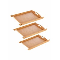 Picture of Lihan Large Bamboo Serving Tray with Handles - Brown, Pack of 3pcs