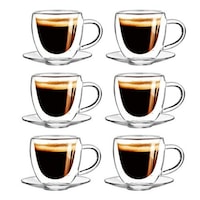 Picture of Lihan Double Wall Glass Teacup And Saucer Set - 6pcs