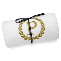 Picture of Cotton Center Embroidered Alphabet P Towel, White and Gold