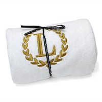 Picture of Cotton Center Embroidered Alphabet L Towel, White and Gold