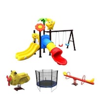 Picture of Xiangyu Playground Set with Spring Horse, 8ft Trampoline & 2 Person Seesaw, X02001