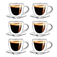 Picture of Li Ying Insulated Double Wall Glass Coffee Cup and Saucer