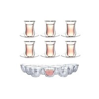 Picture of Li Ying Double Wall Glass Teacups, Clear, Pack of 24 Pcs  12 gawa cups ,6 tea cups and 6 saucers