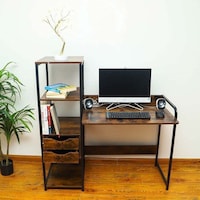 Picture of YATAI 4-Tier Computer Desk with Storage Shelves & 2 Drawers