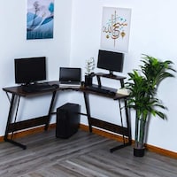 Picture of YATAI Rustic Wood L-Shaped Computer Desk Table for Home & Office