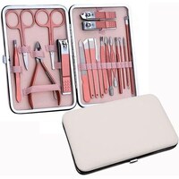 Picture of Quboo Manicure and Pedicure Tool with PU Bag, Pink, 18 Pcs