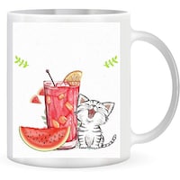 Picture of Cat and Juice Coffee Mug, 325ml, White