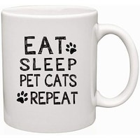 Picture of Eat Sleep Pet Cats Repeat Design Coffee Mug, 325ml, Black & White