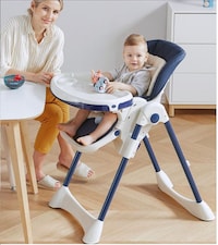 Picture of High Chair With Tray For Toddlers - Blue & White