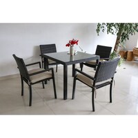 Picture of Trendy Wicker Glass Dining Table Sets For 4 People, Brown