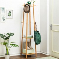 Picture of Yatai 3 Tier Bamboo Coat Rack Stand With 3 Storage Shelves & 8 Hooks