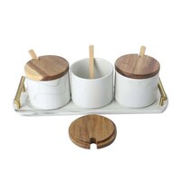 Picture of Yatai Kitchen Seasoning Box with Marble Tray & Wooden Lids, White