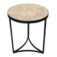 Picture of Yatai Round Wooden Nightstand Side Table with Metal Frame, Brown, Small