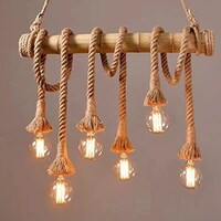 Picture of G&T Hemp Rope Six Head Bamboo Rope Chandelier Ceiling Lights, A60 LED