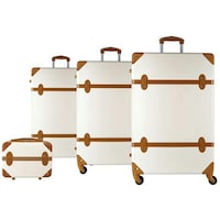 Picture of Travel Luggage Trolley Set with Beauty Bag, 4Pcs, Brown and White