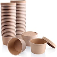 Picture of FUFU Kraft Compostable Paper Food Cup with Lid, 240ml, Brown, 50 Pieces