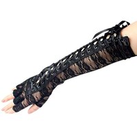 Picture of Bridal Elbow Length Satin Gloves for Women - Black
