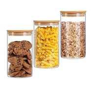 Picture of Glass Food Storage Jars Container with Bamboo Lid, 750 ml, 3 Pieces