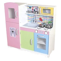 Picture of Galb Al Gamar Big Wooden Kitchen Playset Toy, Multicolour, Size 104x30x110cm, Stainless Steel Utensils, Model 7128