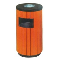 Picture of Outdoor Public Wood and Metal Trash Bin, Round, 2030