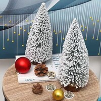 Picture of Yatai Artificial Snow Mini Christmas Tree with Wooden Base, 25cm - Pack of 2