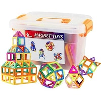 Picture of Magnetic Building Blocks Tile Set with Storage Box, Multicolor, Pack of 81 Pcs