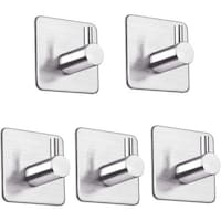 Picture of Heavy Duty Stick On Adhesive Wall Hooks, Silver, Pack of 5 Pcs