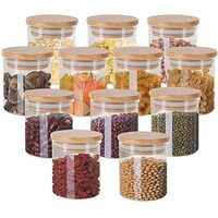 Picture of MYPNB Glass Jars with Bamboo Lids Silicon Ring, 150ml, Set of 12