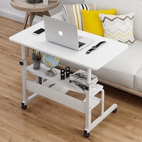 Picture of JJONE Laptop Table with 2-Tier Storage Shelves & Wheels, White
