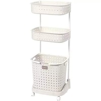Picture of Rolling Laundry Sorter 3-Tier Basket Stand with 6 Side Hooks, Grey