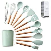 Picture of ComCreate Silicone Cooking Utensil Set with Wooden Handle, 11Pieces