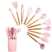 Picture of U-HOOME Silicone Kitchen Utensils Set with Holder, Pink, 11Pieces