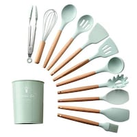 Picture of Ulalaza Silicone Kitchen Utensils Set with Wooden Handle, 11Pieces