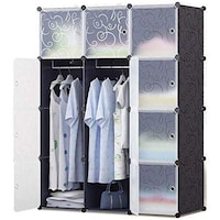 Picture of 12 Storage Cube Modular Closet Plastic Cabinet, Black and White