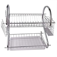 Picture of 2 Tier Stainless Steel Dish Rack with Utensil Holder, Silver