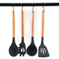 Picture of DX Non-Stick Wooden Handled Silicone Spatula Set, Brown & Black, 12 Pcs