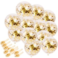 Picture of Giant Metallic Confetti Latex Party Balloons, Clear and Gold, 12inch