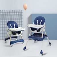 Picture of Jjone Multifunctional Baby High Chair with Wheels and Meal Tray, Dark Blue