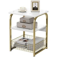 Picture of Youqin Home Table Sofa Side End Table, White and Gold