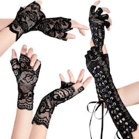 Picture of Satinior Lace Fingerless Elbow Gloves Set, Large, 3 Pairs