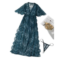 Picture of Aoao V Neck Chemise Halter Mesh Nightwear Long Gown Lingerie Sheer Dress